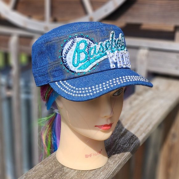 Ladies Denim Baseball Mom BLING Hat NEW - Picture 2 of 4